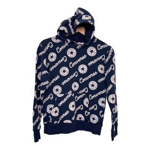Converse Big Boys All Over Logo Print Pullover Hoodie Age 12-13 Faded Blue L